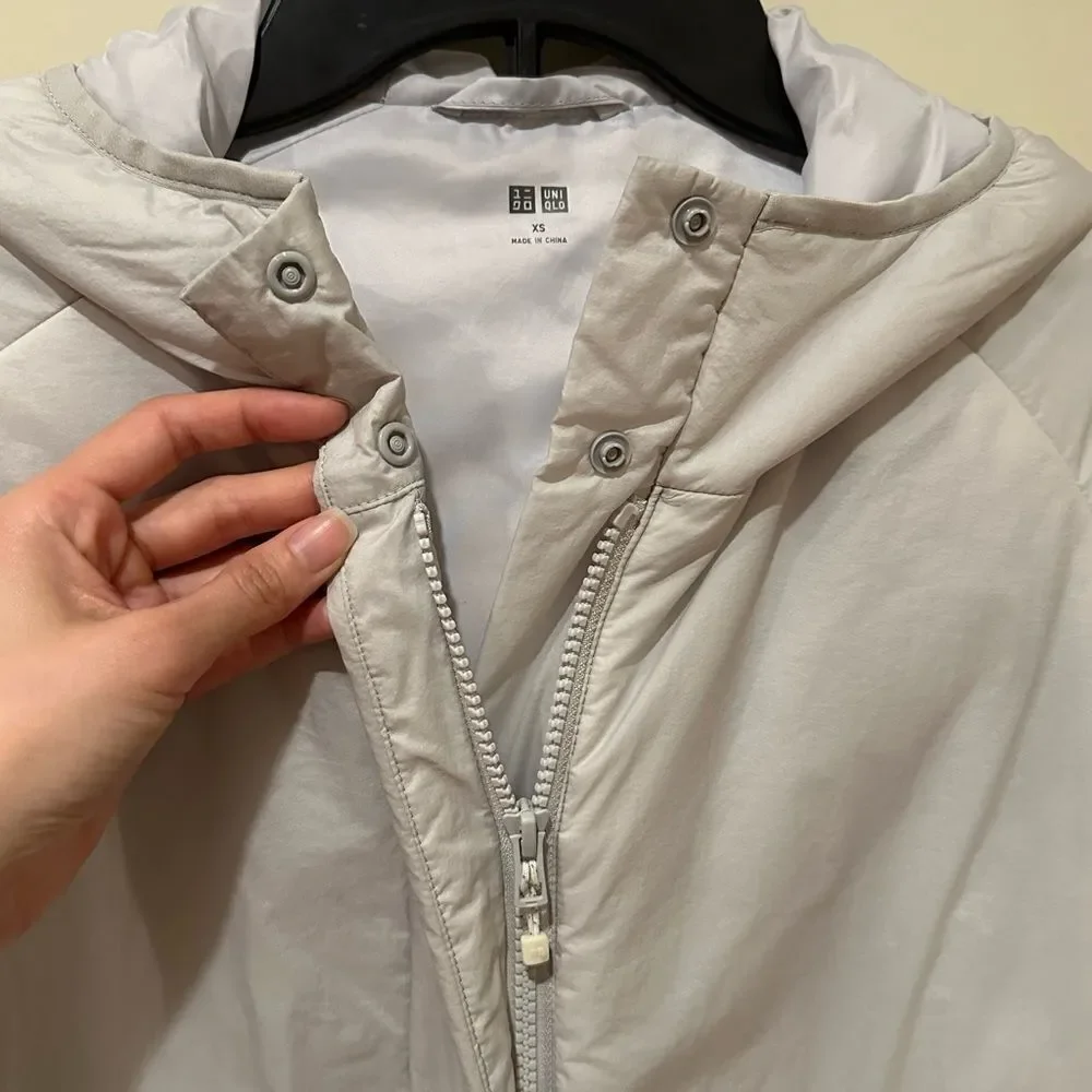UNIQLO Light Puffer Long Hooded Coat Puffer Parka Womens XS Light grey